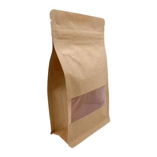 Bolsas de Papel Kraft base rectangular ventana y cierre hermético - DonBolsas