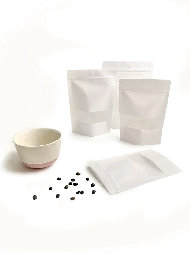 Bolsas de Papel Kraft Doypack blanca con ventana - DonBolsas