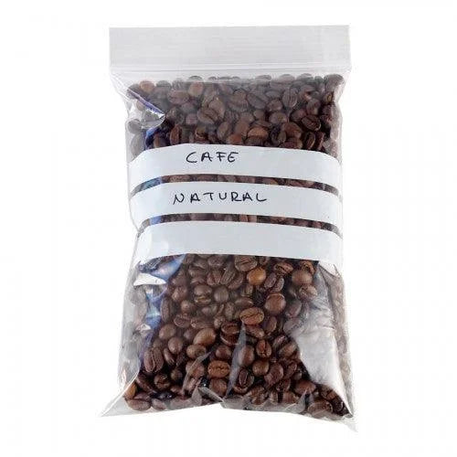 Bolsa autocierre y 3 bandas de escritura rellena de cafe