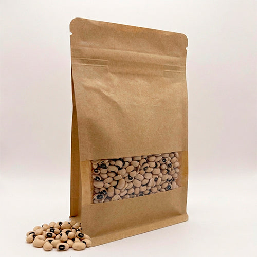 Bolsas de Papel Kraft base rectangular ventana y cierre hermético