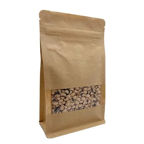 Bolsas de Papel Kraft base rectangular ventana y cierre hermético - DonBolsas