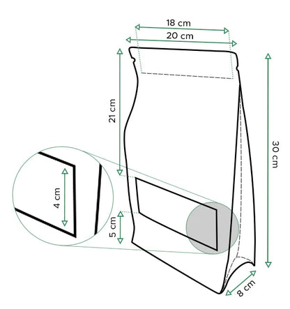 Bolsas de Papel Kraft base rectangular ventana y cierre hermético - DonBolsas