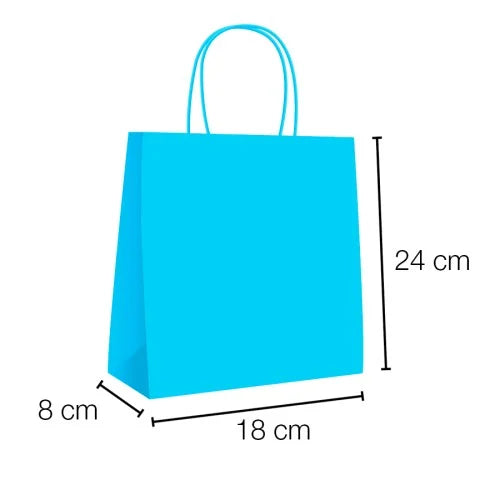 Bolsas de papel kraft con asa rizada - 18 x 24 x 8 cm / Azul