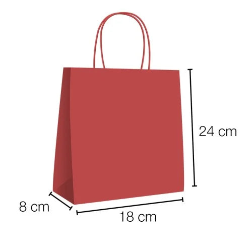 Bolsas de papel kraft con asa rizada - 18 x 24 x 8 cm / Roja