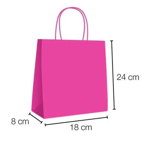 Bolsas de papel kraft con asa rizada - 18 x 24 x 8 cm / Rosa